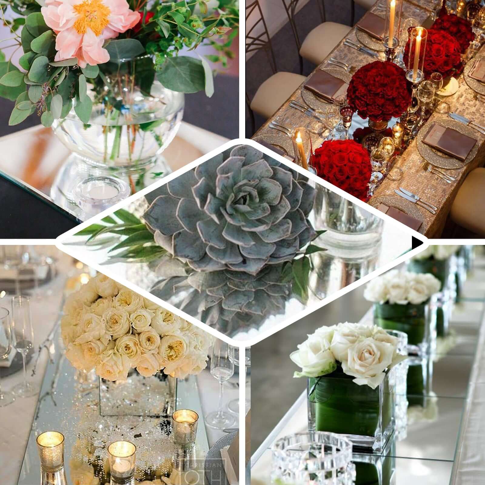 6-Pack Glass Mirror Table Centerpiece 10" Square Hanging Wall Decor - Reflective Event Decorations - Image 5