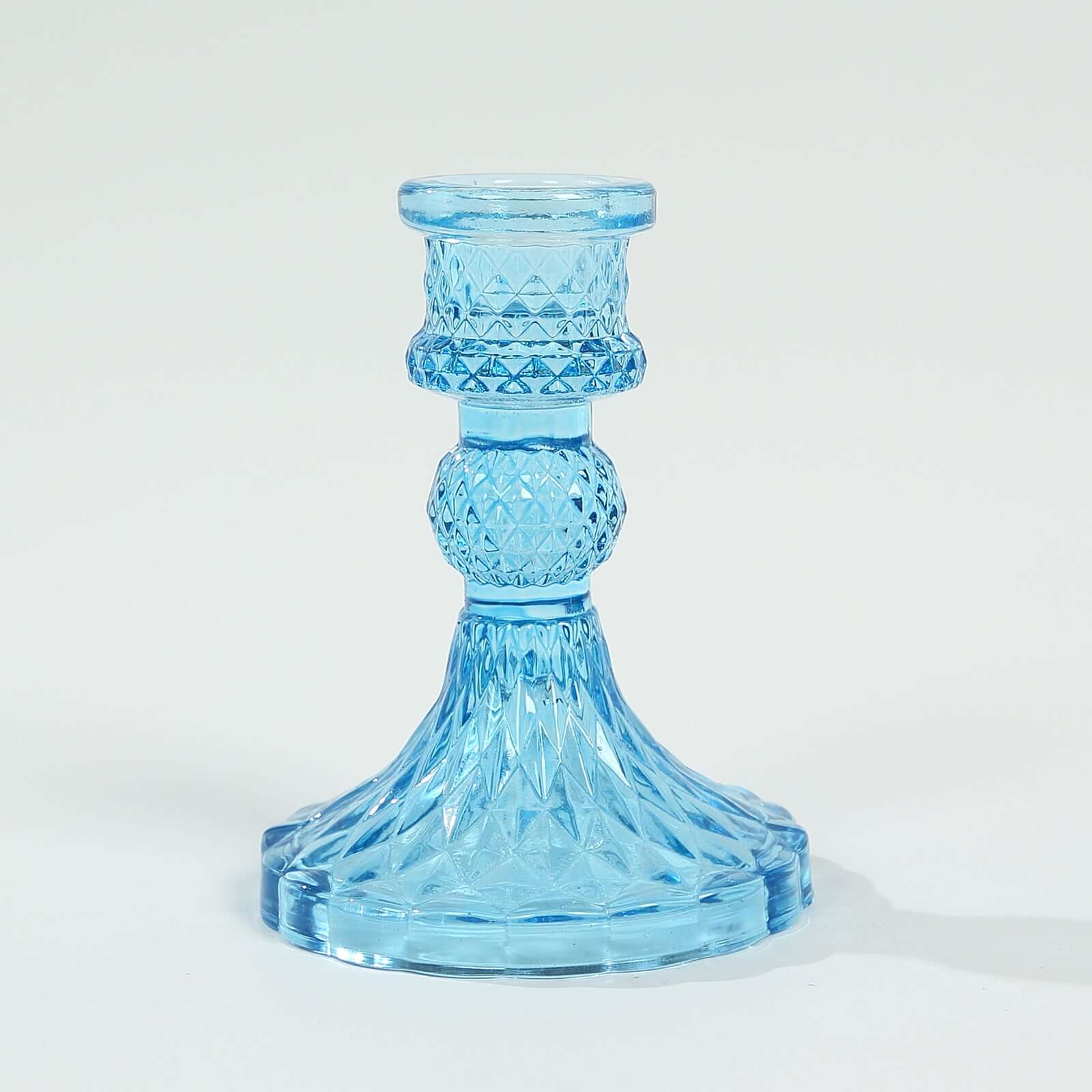 6-Pack Glass Taper Candlestick Holders 4" Diamond Pattern Design Assorted Blue - Reversible Crystal Pillar Votive Stands - Image 6