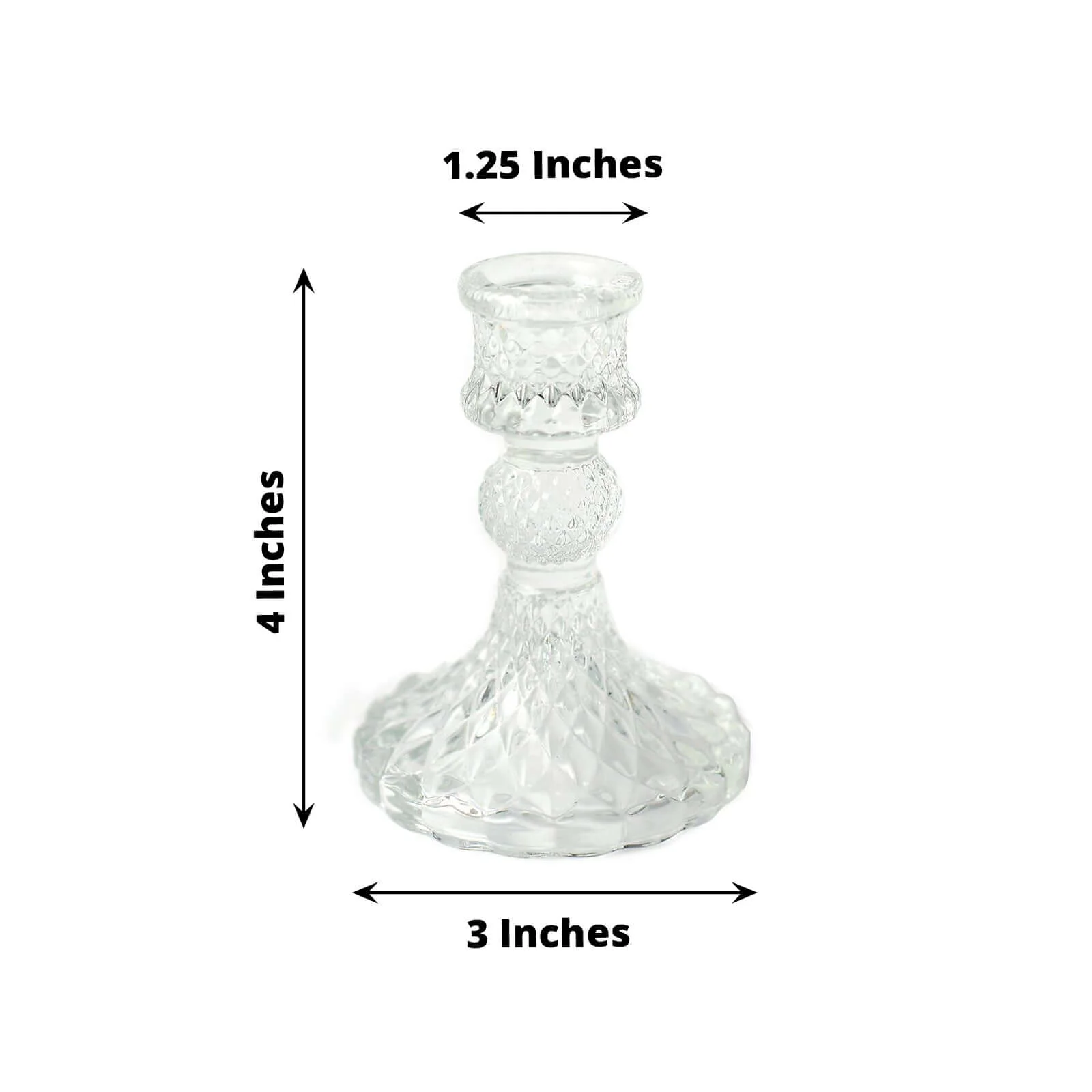 6-Pack Glass Taper Candlestick Holders 4" Diamond Pattern Design Clear - Reversible Crystal Pillar Votive Stands - Image 3