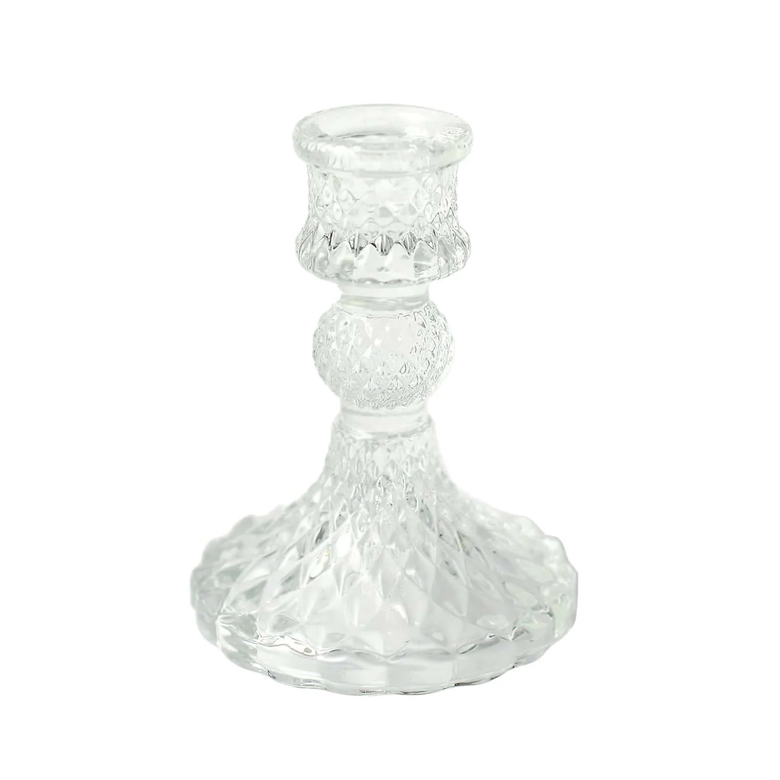 6-Pack Glass Taper Candlestick Holders 4" Diamond Pattern Design Clear - Reversible Crystal Pillar Votive Stands - Image 7
