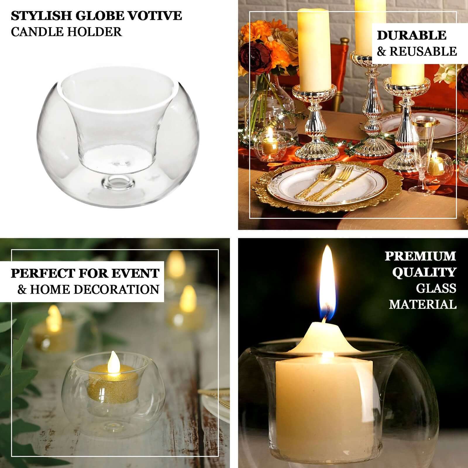6-Pack Glass Tealight Candle Holders 3" Crystal Clear Globe Design - Votive Candle Holders for Events - Image 4