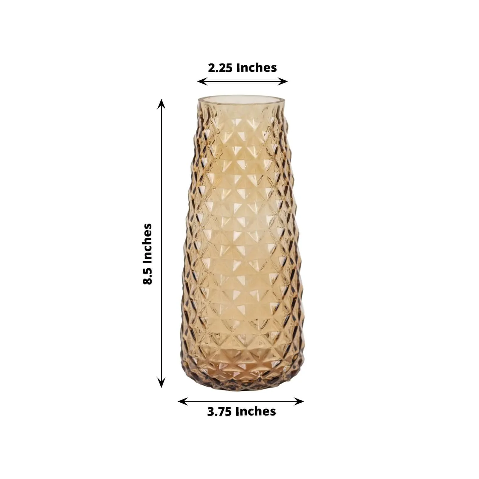 6-Pack Glass Urn Vases Diamond Crystal Cut Pattern 8.5" Amber Gold - Transparent Design for Floral Table Centerpieces - Image 3