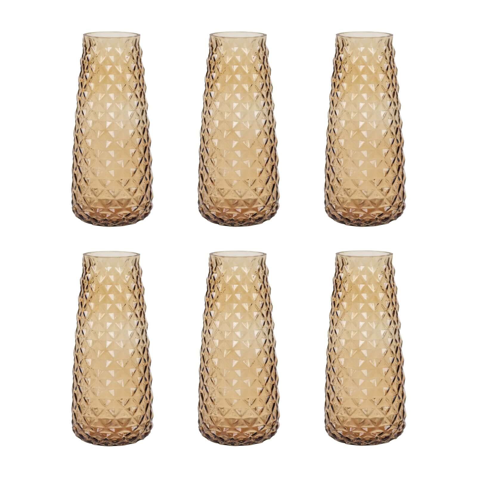 6-Pack Glass Urn Vases Diamond Crystal Cut Pattern 8.5" Amber Gold - Transparent Design for Floral Table Centerpieces - Image 7