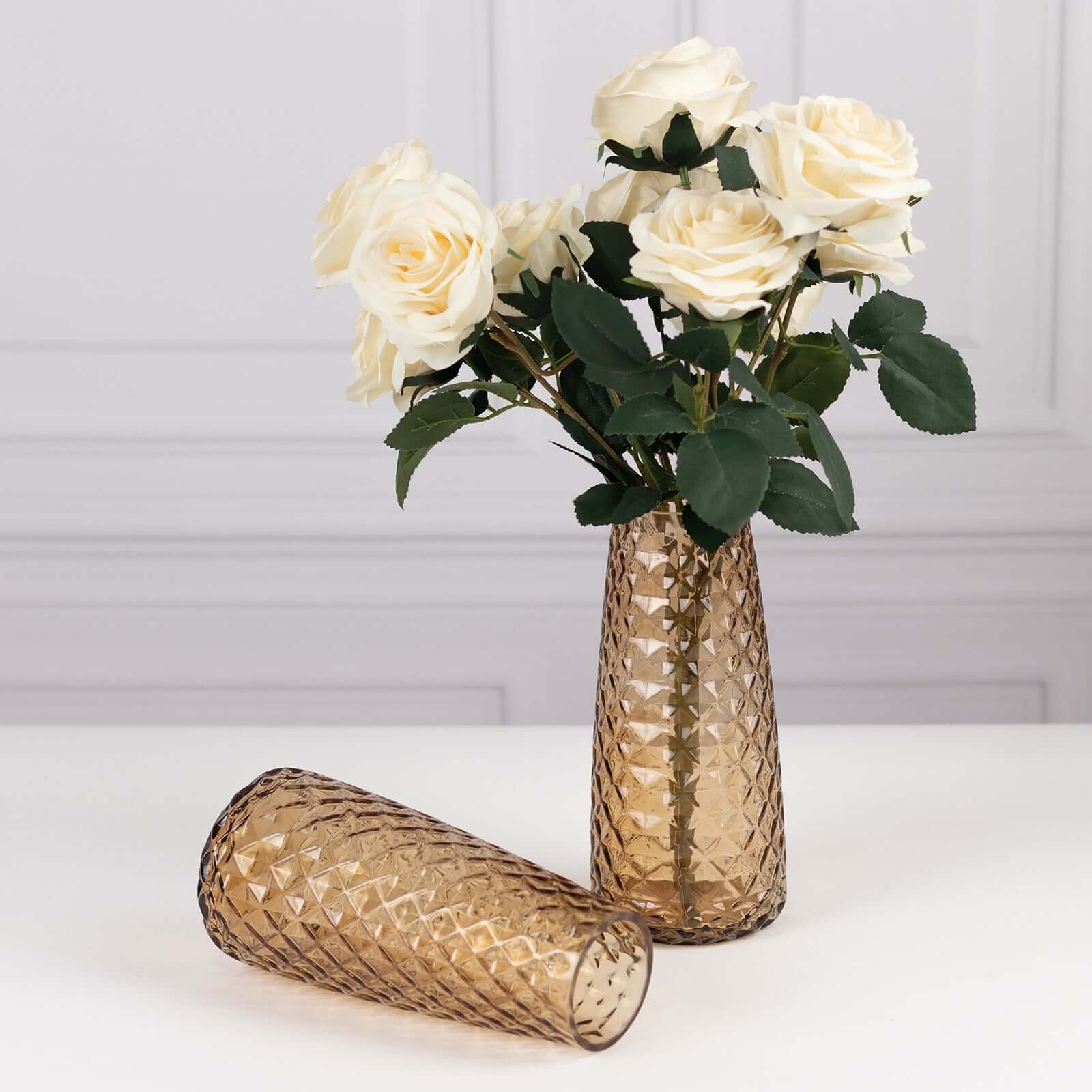 6-Pack Glass Urn Vases Diamond Crystal Cut Pattern 8.5" Amber Gold - Transparent Design for Floral Table Centerpieces - Image 8