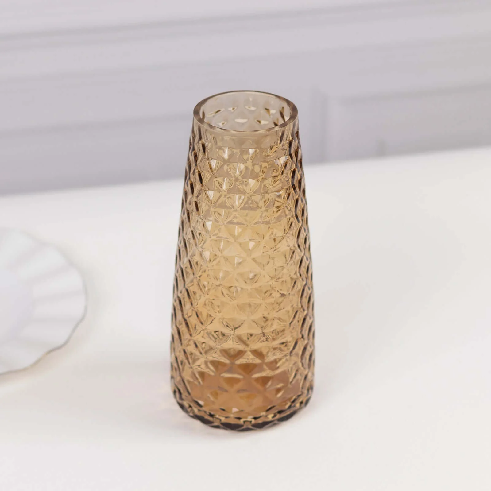 6-Pack Glass Urn Vases Diamond Crystal Cut Pattern 8.5" Amber Gold - Transparent Design for Floral Table Centerpieces - Image 9