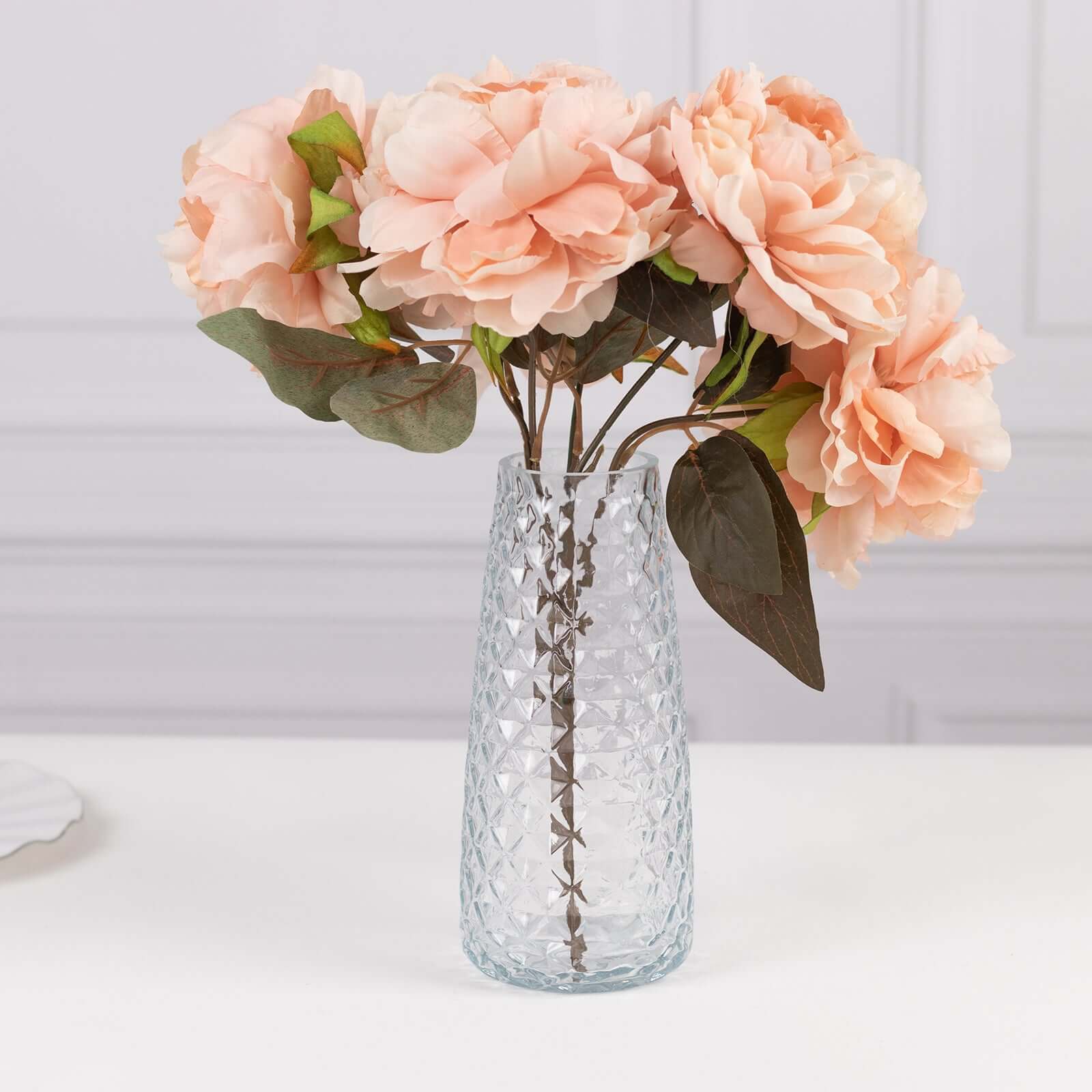6-Pack Glass Urn Vases Diamond Crystal Cut Pattern 8.5" Clear - Transparent Design Floral Table Centerpieces - Image 6