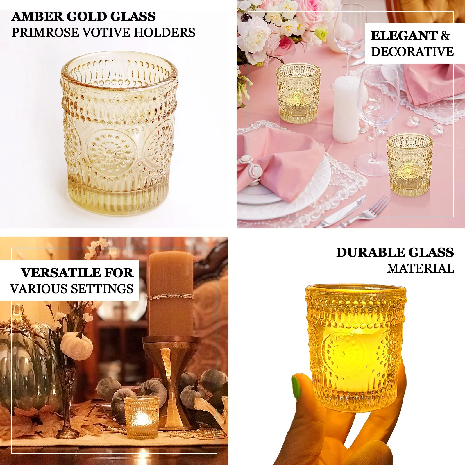 6 Pack Glass Votive Candle Holders in Clear Primrose Design, Votive Tealight Holders - Image 3