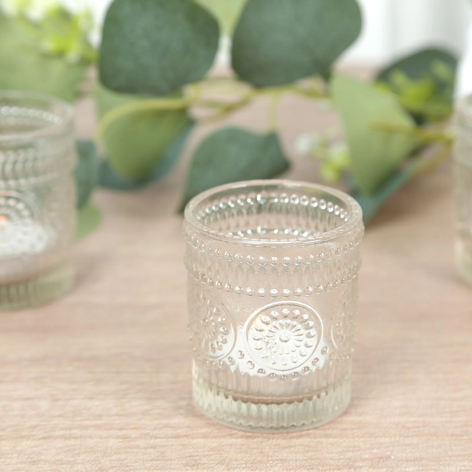 6 Pack Glass Votive Candle Holders in Clear Primrose Design, Votive Tealight Holders - Image 7