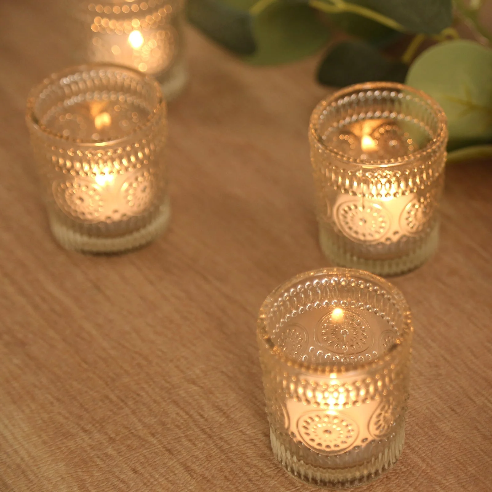 6 Pack Glass Votive Candle Holders in Clear Primrose Design, Votive Tealight Holders - Image 8