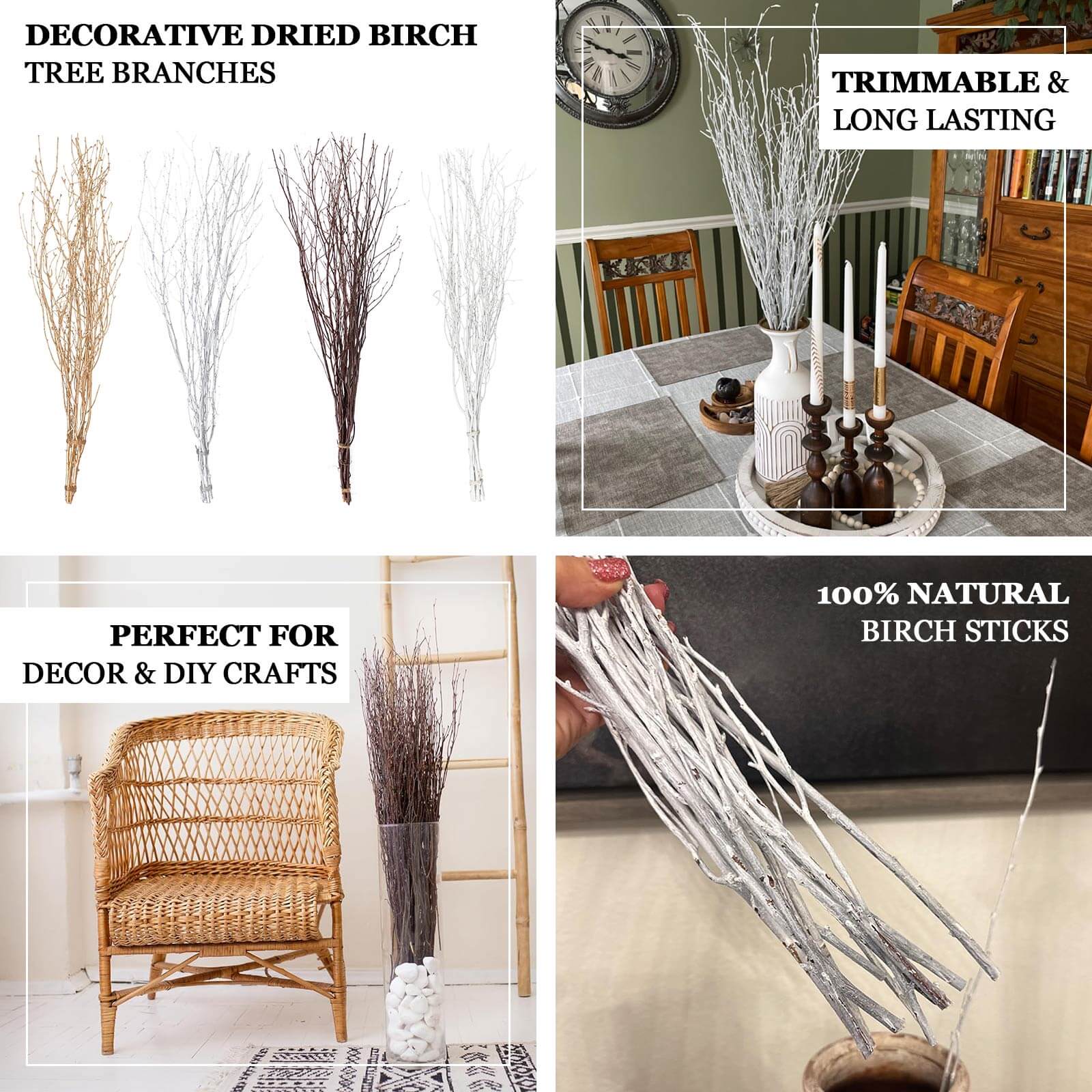 6-Pack Birch Tree Branches 46" Metallic Gold - Rustic Dried Willow Twigs Sticks - Image 4