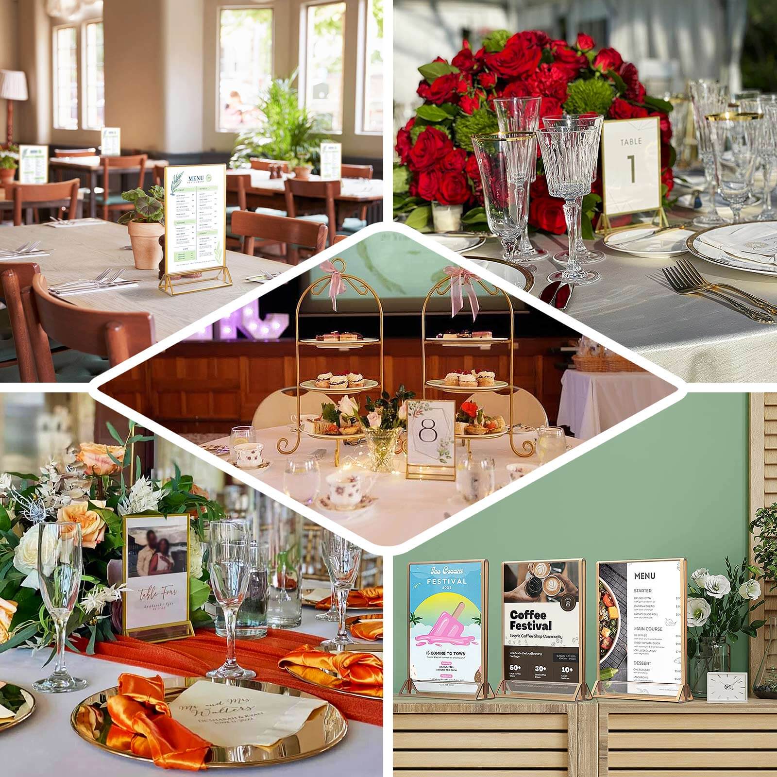 6-Pack Gold Frame Acrylic Table Sign Holders 5"x9", Freestanding Double-Sided Display - Ideal for Pictures and Menus - Image 5