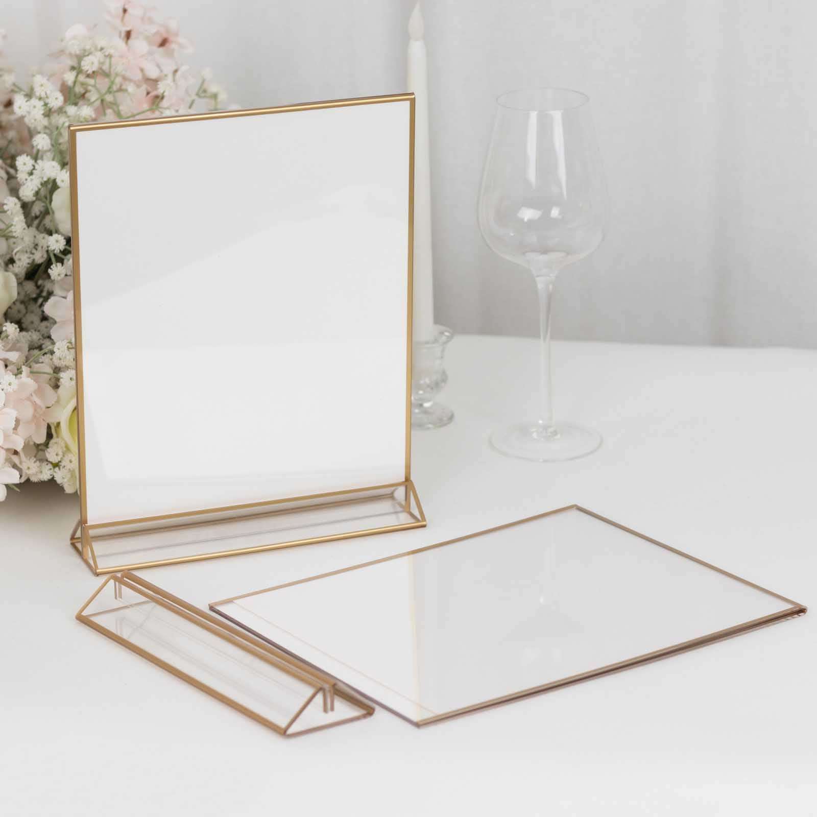 6-Pack Gold Rectangular Frame Acrylic Table Sign Holders 9"x11", Double-Sided Clear Display - Includes White Cardboard for Events - Image 2