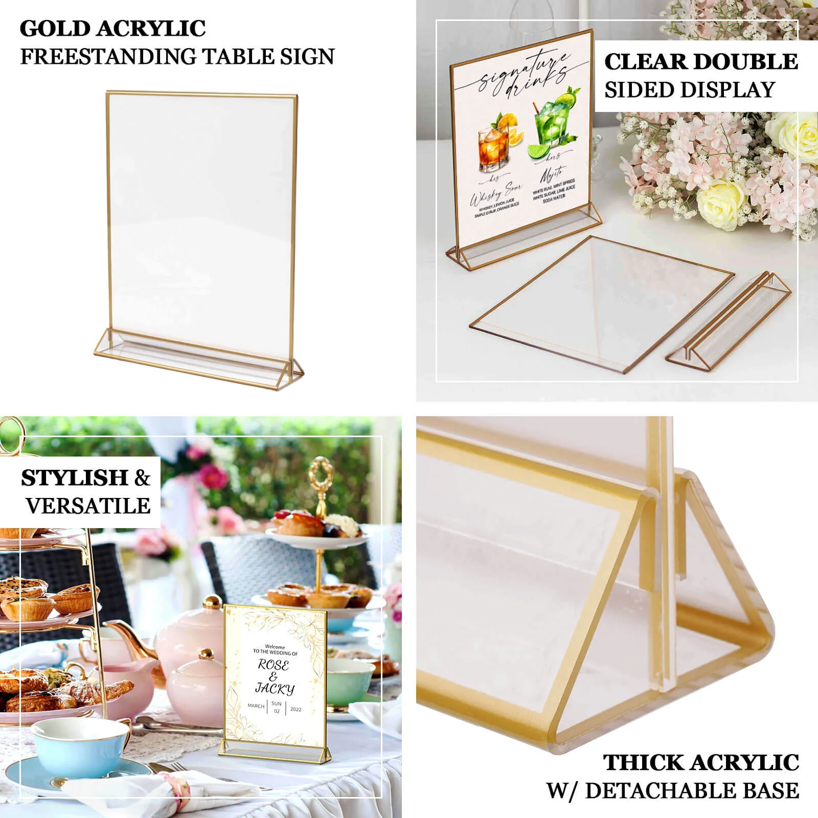6-Pack Gold Rectangular Frame Acrylic Table Sign Holders 9"x11", Double-Sided Clear Display - Includes White Cardboard for Events - Image 4
