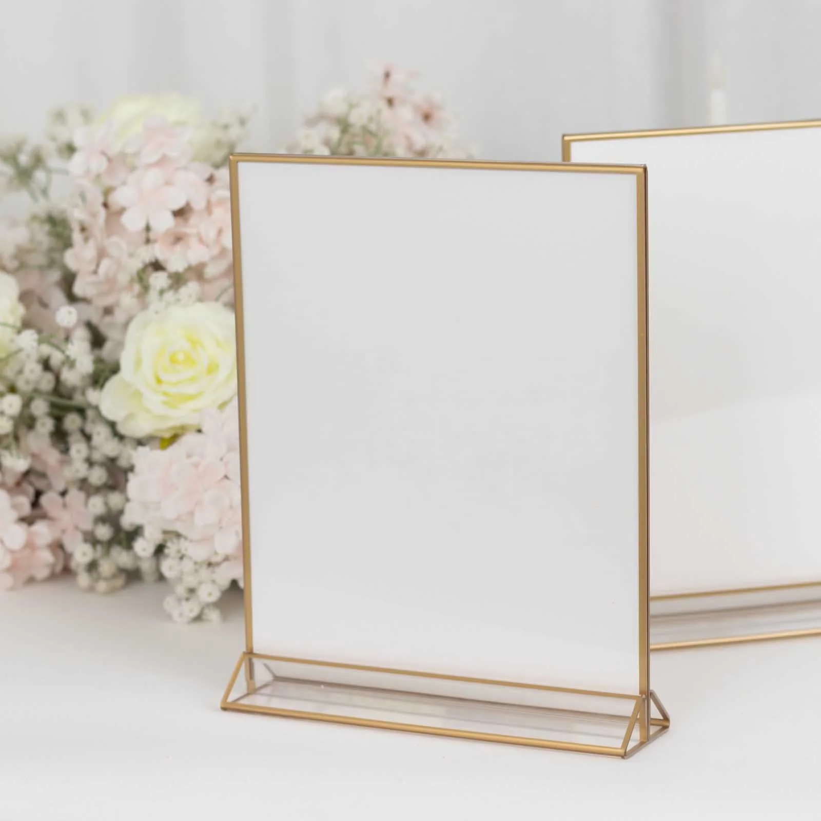 6-Pack Gold Rectangular Frame Acrylic Table Sign Holders 9"x11", Double-Sided Clear Display - Includes White Cardboard for Events - Image 6