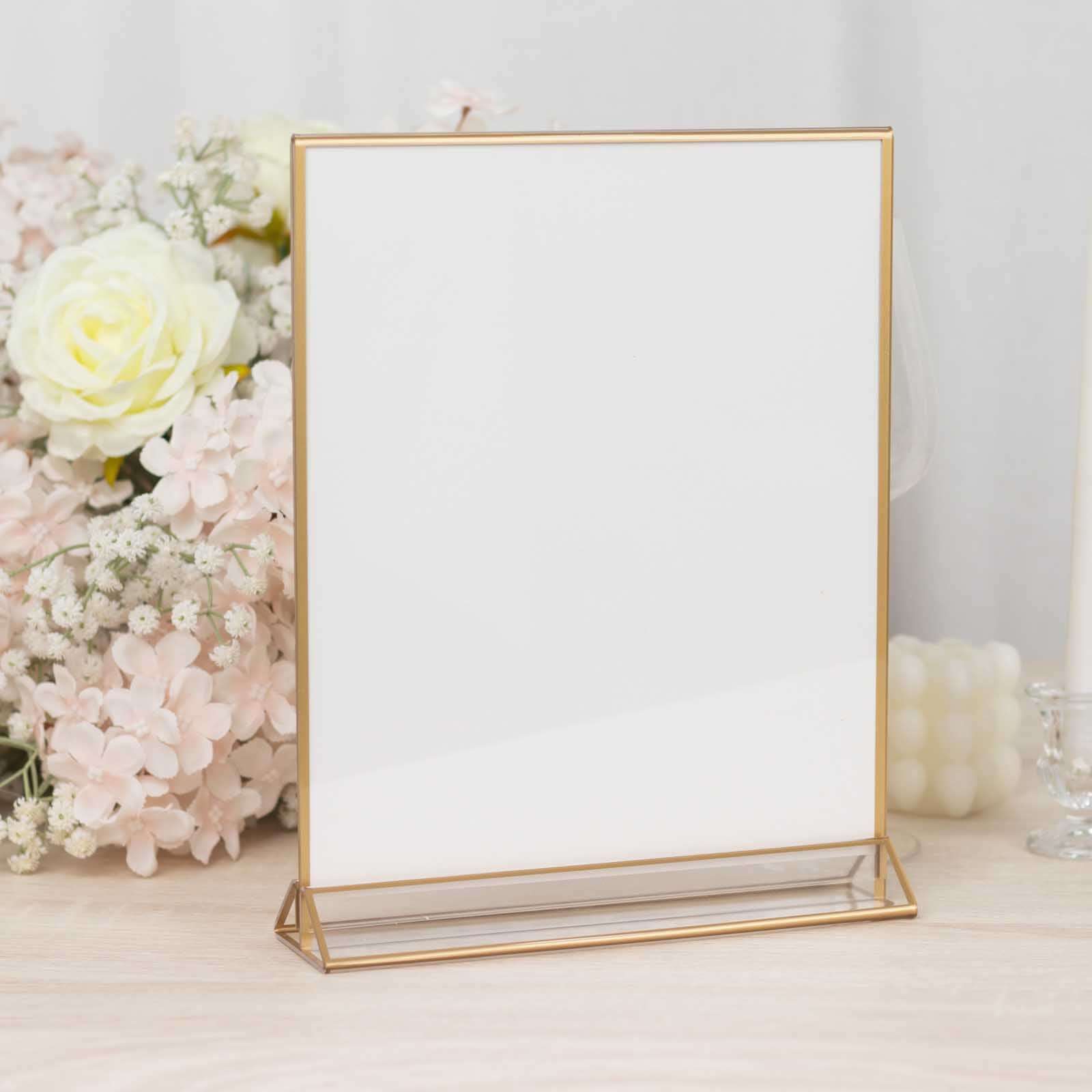 6-Pack Gold Rectangular Frame Acrylic Table Sign Holders 9"x11", Double-Sided Clear Display - Includes White Cardboard for Events - Image 8