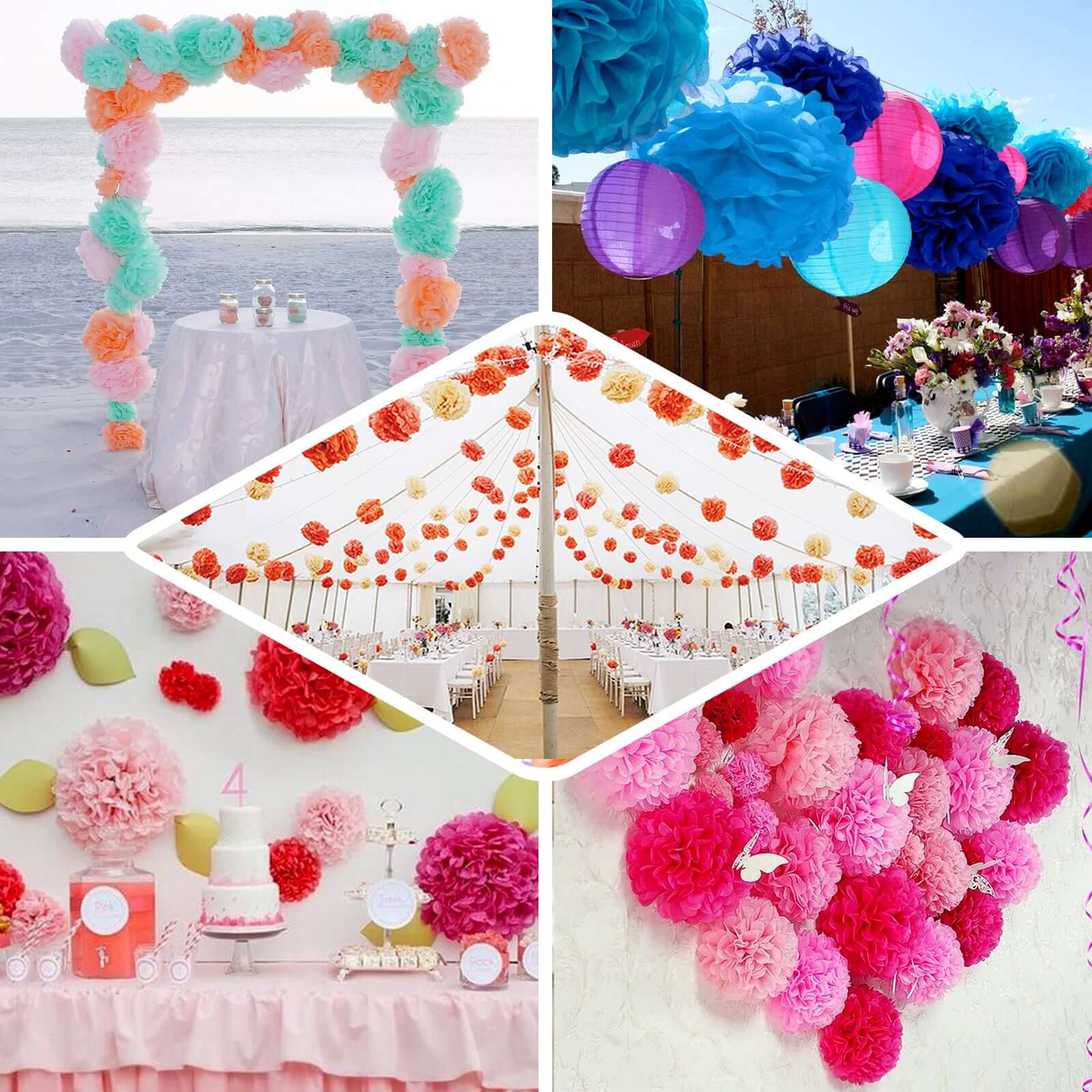 6 Pack Gold Tissue Paper Pom Poms Flower Balls, Ceiling Wall Hanging Decorations 8" - Image 5