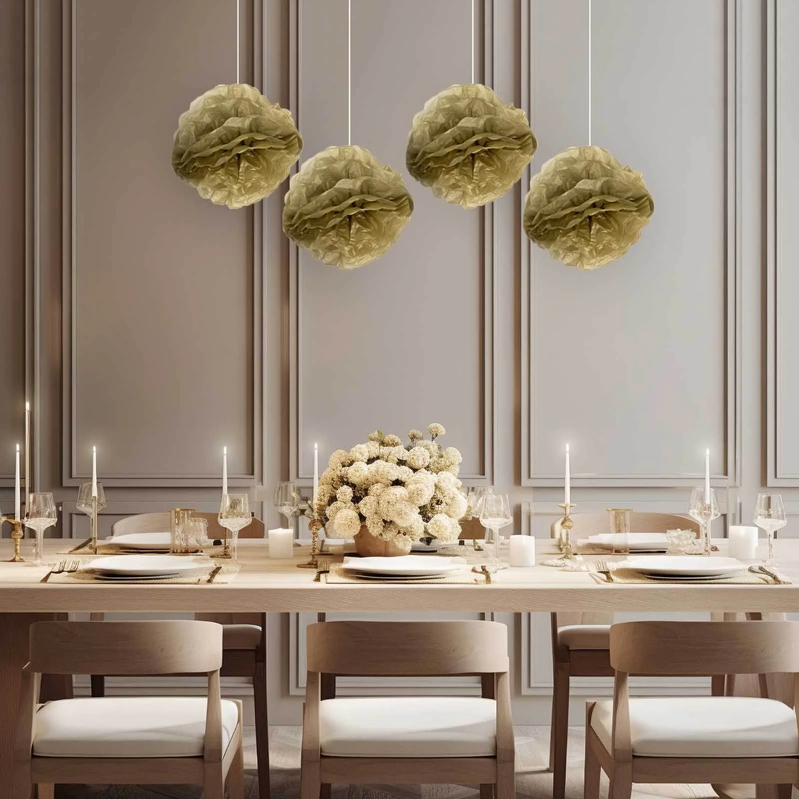 6 Pack Gold Tissue Paper Pom Poms Flower Balls, Ceiling Wall Hanging Decorations 8" - Image 9
