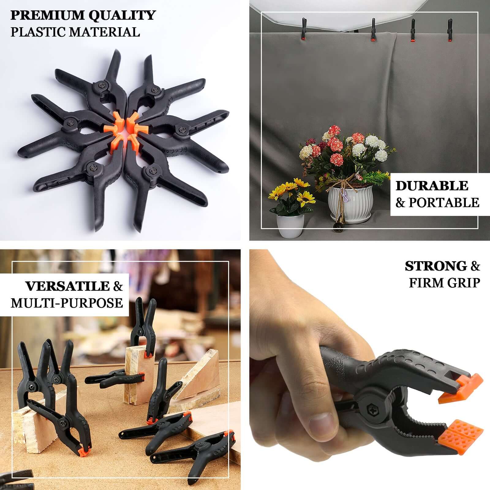 6 Pack Heavy Duty Spring Clamps, Photo Booth Backdrop Drape Curtain Clips 4" - Image 4