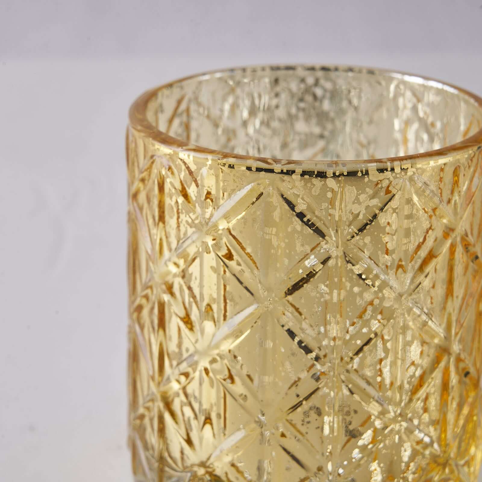 6-Pack Mercury Glass Candle Holders 3" Shiny Gold with Geometric Design - Votive Tealight Holders - Image 2