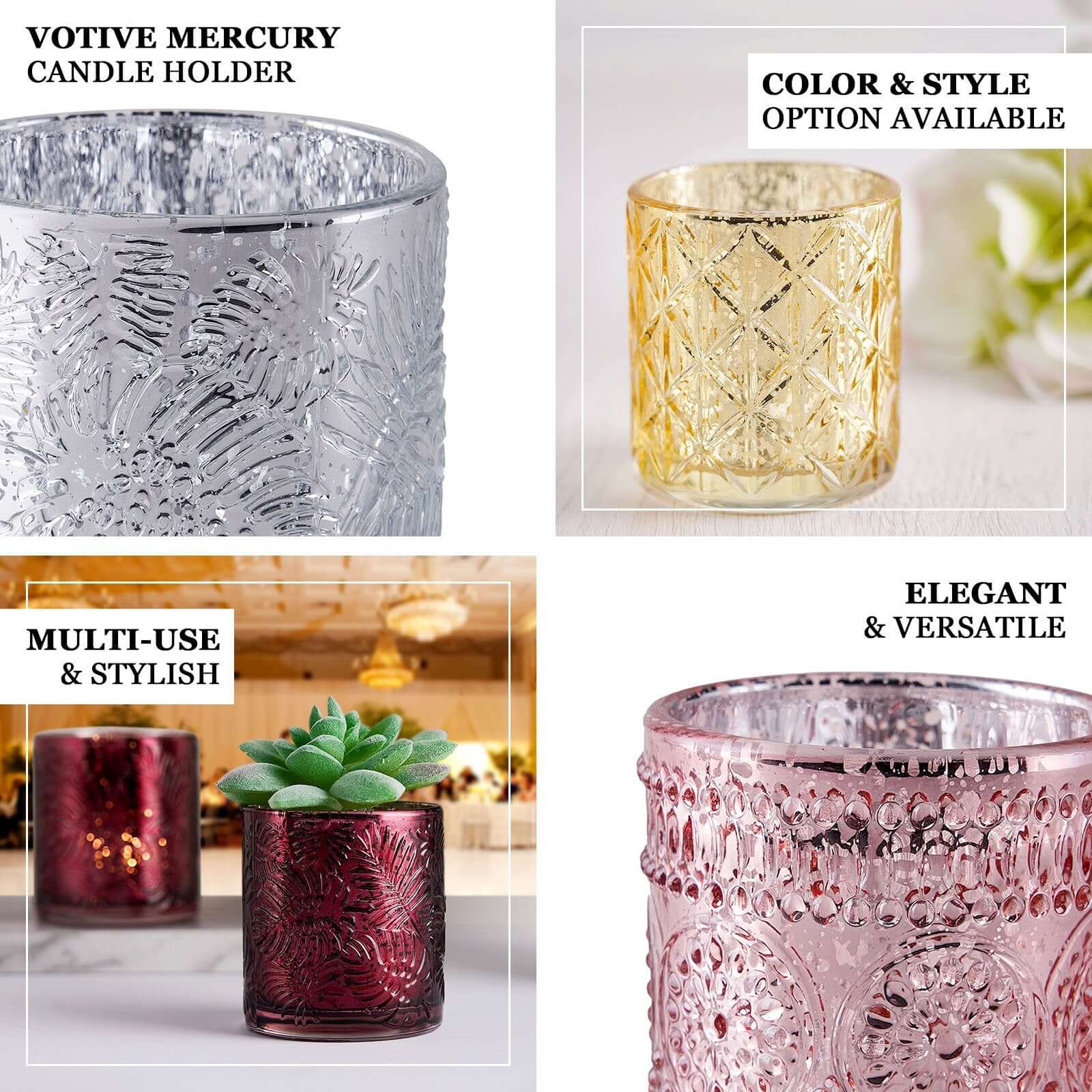 6-Pack Mercury Glass Candle Holders 3" Shiny Gold with Geometric Design - Votive Tealight Holders - Image 4