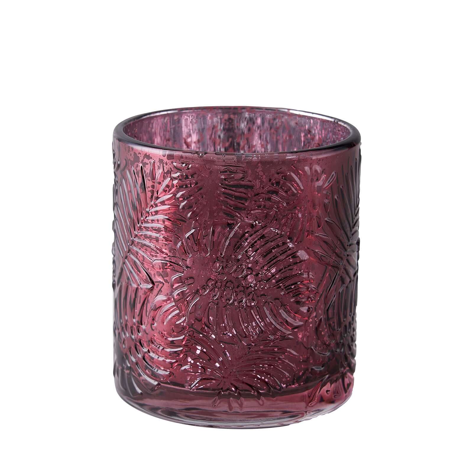 6-Pack Mercury Glass Candle Holders Palm Leaf Design Burgundy - Votive Tealight Holders for Events - Image 7
