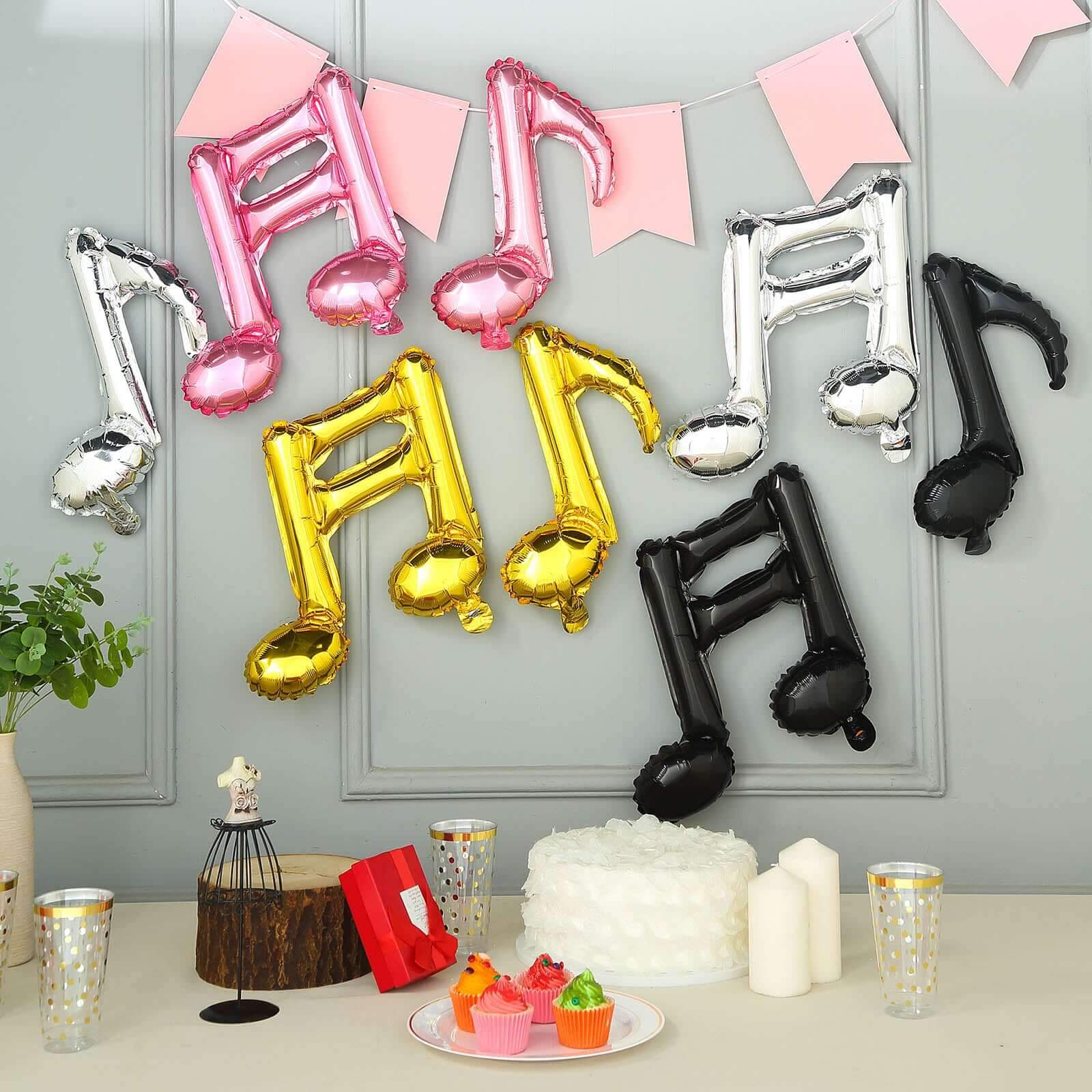 6 Pack Metallic Gold Single and Double Music Note Mylar Foil Balloons - Image 6