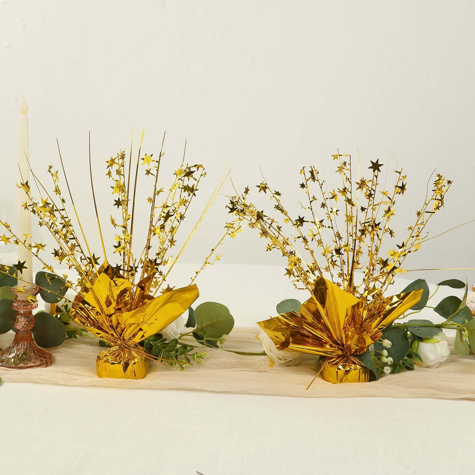 6-Pack Metallic Gold Star Foil Spray Centerpiece Table Decorations 13", Free-Standing Gleam 'N Burst Party Accessories - Eye-Catching Design