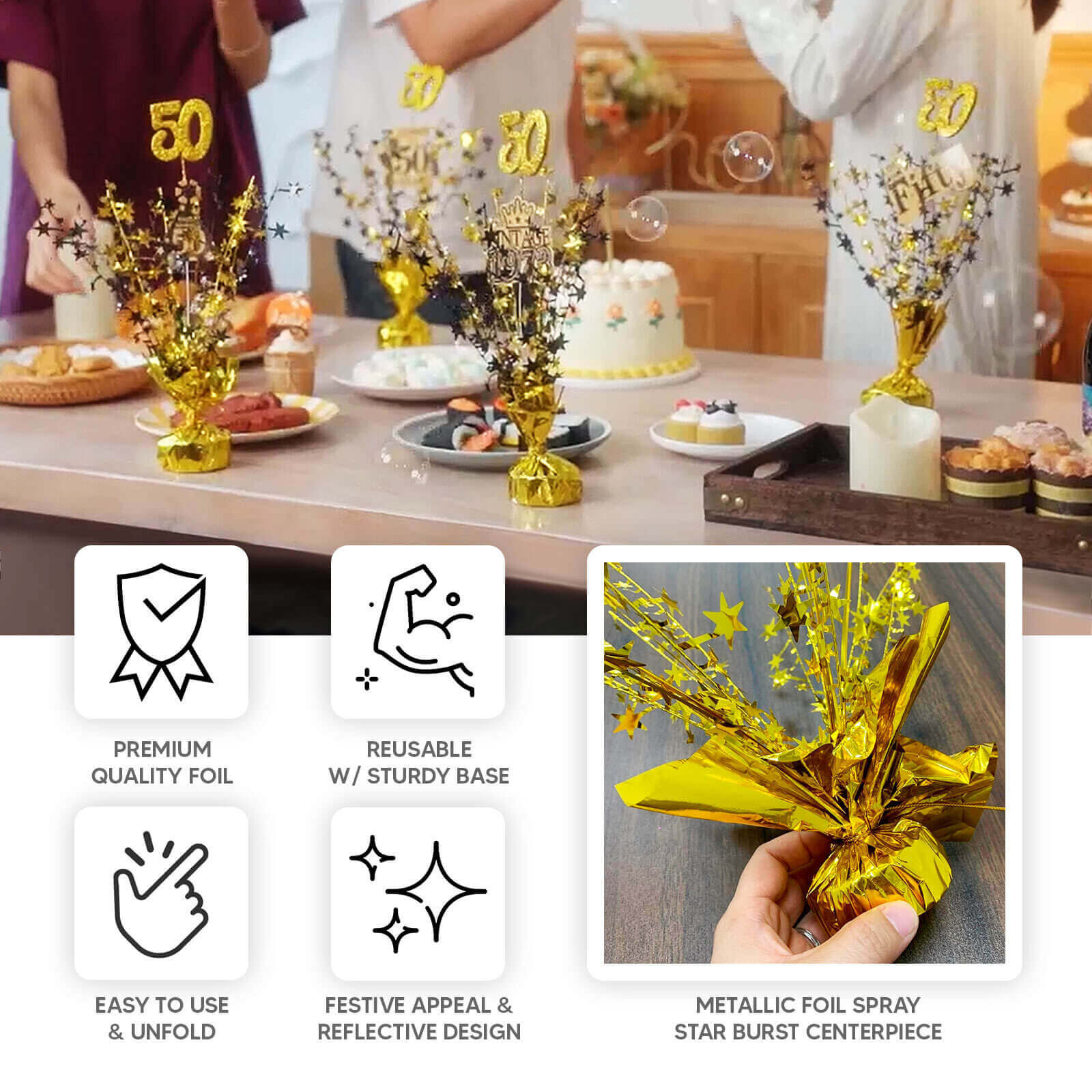 6-Pack Metallic Gold Star Foil Spray Centerpiece Table Decorations 13", Free-Standing Gleam 'N Burst Party Accessories - Eye-Catching Design - Image 3