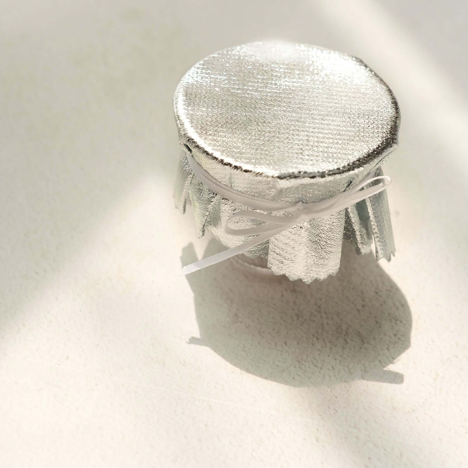 6-Pack Metallic Silver Fabric Jar Covers 6" Round Lame Design with Satin Tie String - DIY Party Favors & Craft Supplies - Image 9