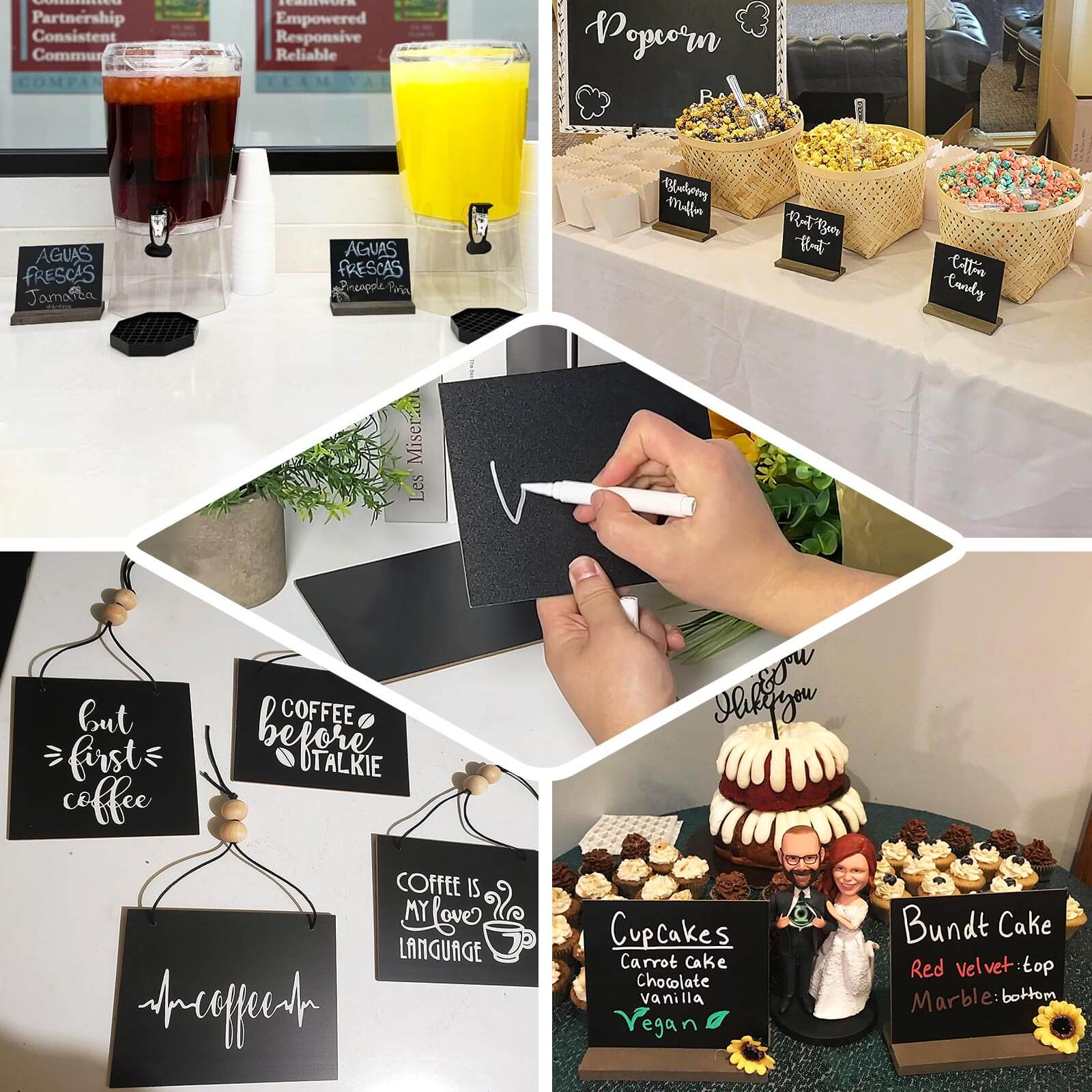 6-Pack Mini Table Chalkboard Signs 6", Rustic Wood Base Stands - Great for Place Cards and Event Decoration - Image 5