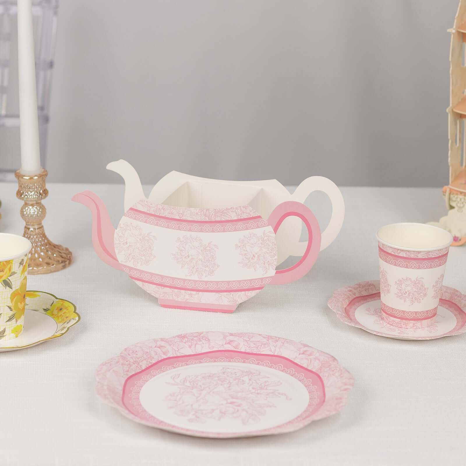 6 Pack Mixed Paper Teapot Favor Boxes with Vintage Floral Design, Flower Boxes Centerpiece Tea Party Supplies - 10"x3.5"x5" - Image 12
