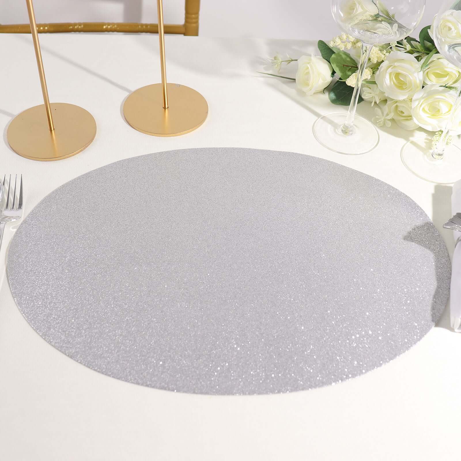 6-Pack Placemats 12"x18" Oval Glitter Design Silver Sparkle - Non-Slip Dining Table Mats - Image 2