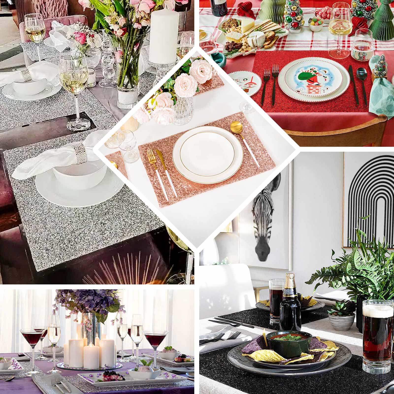 6-Pack Placemats 12"x18" Rectangle Glitter Design Rose Gold Sparkle - Non-Slip Decorative Table Mats - Image 5