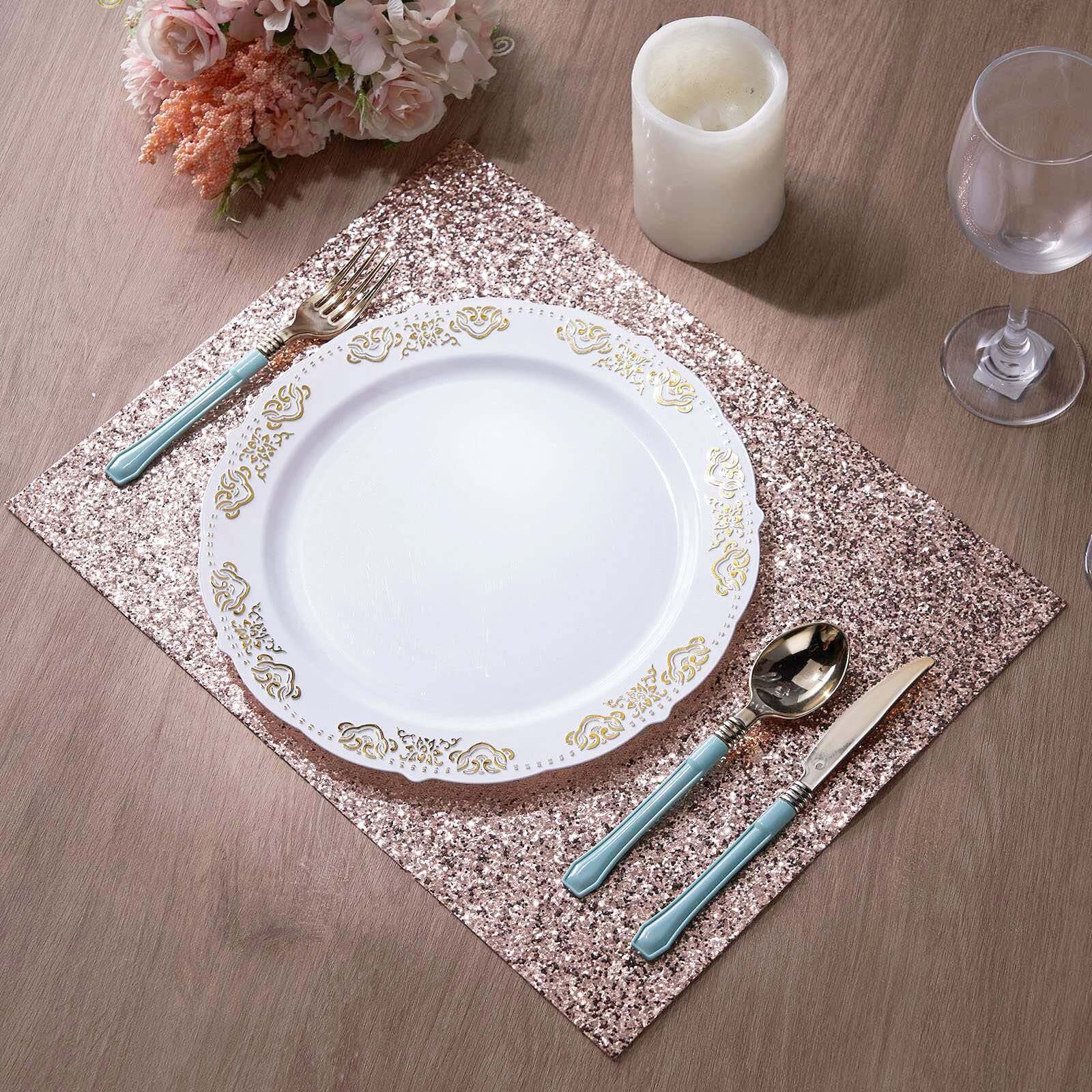 6-Pack Placemats 12"x18" Rectangle Glitter Design Rose Gold Sparkle - Non-Slip Decorative Table Mats - Image 9