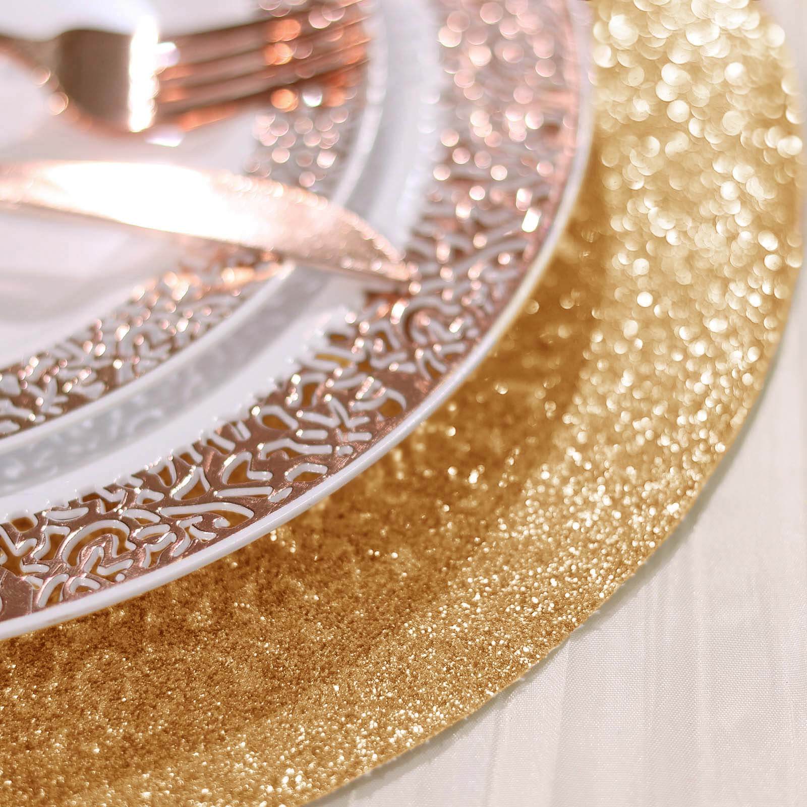 6-Pack Placemats 13" Round Glitter Design Champagne Sparkle - Non-Slip Decorative Table Mats - Image 6