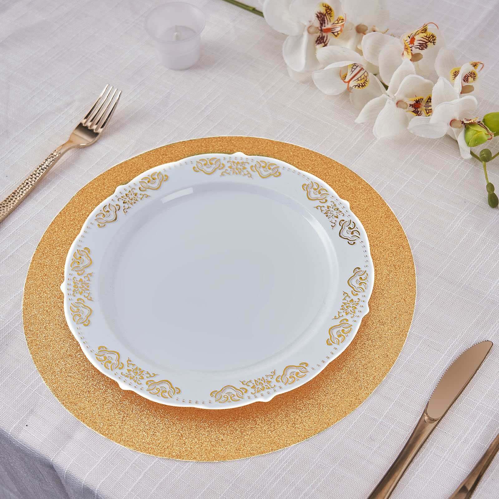 6-Pack Placemats 13" Round Glitter Design Champagne Sparkle - Non-Slip Decorative Table Mats - Image 7
