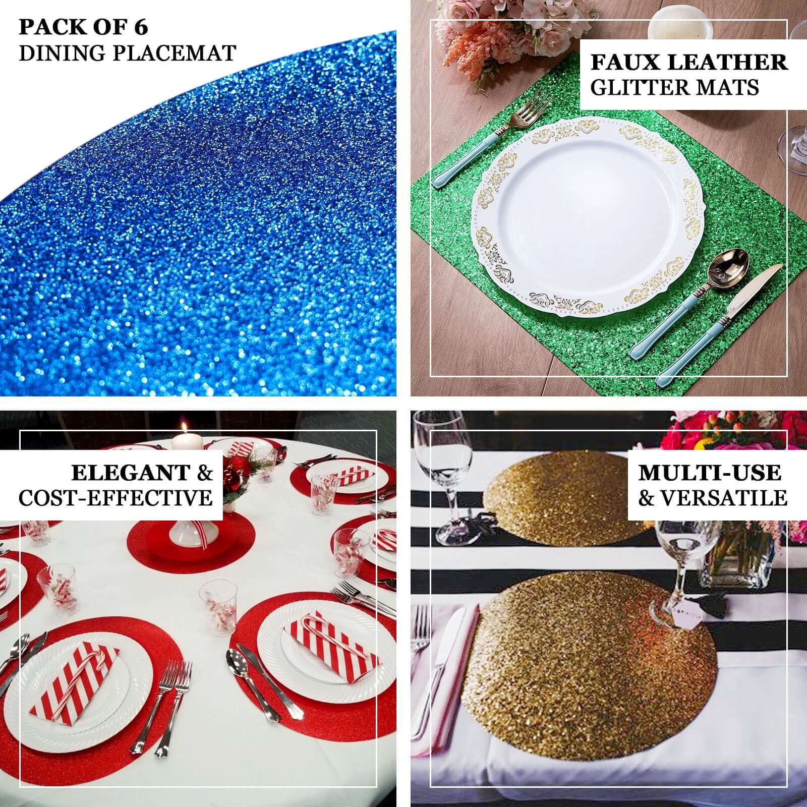 6-Pack Placemats 13" Round Glitter Design Gold Sparkle - Non-Slip Decorative Table Mats for Stylish Dining - Image 4