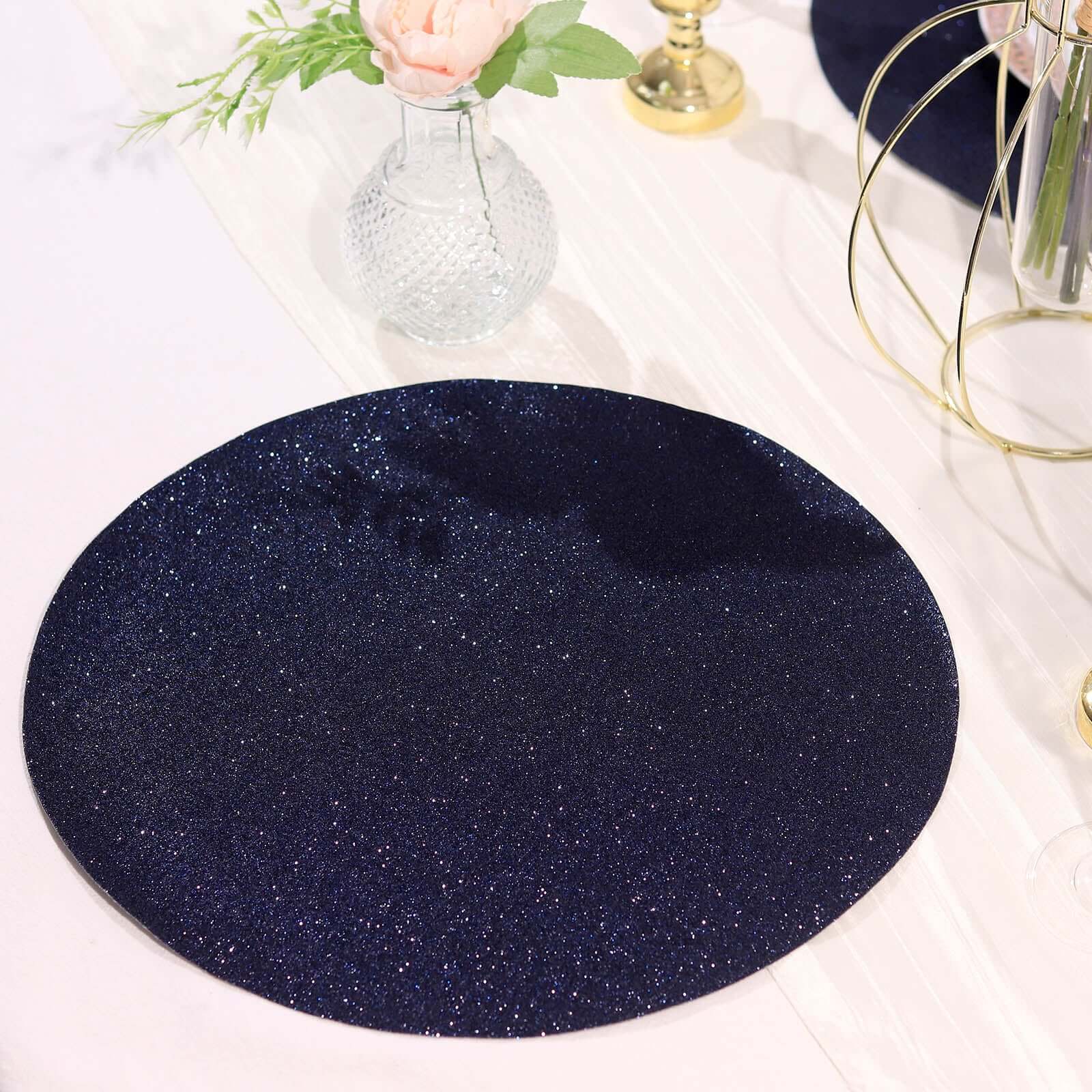 6-Pack Placemats 13" Round Glitter Design Navy Blue Sparkle - Non-Slip Decorative Table Mats - Image 10