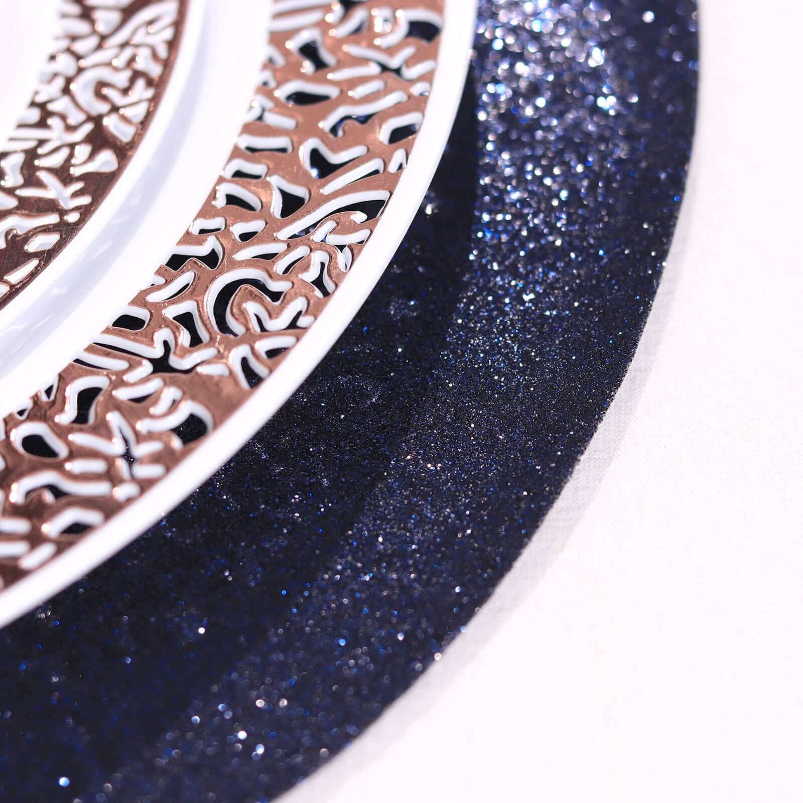 6-Pack Placemats 13" Round Glitter Design Navy Blue Sparkle - Non-Slip Decorative Table Mats - Image 6