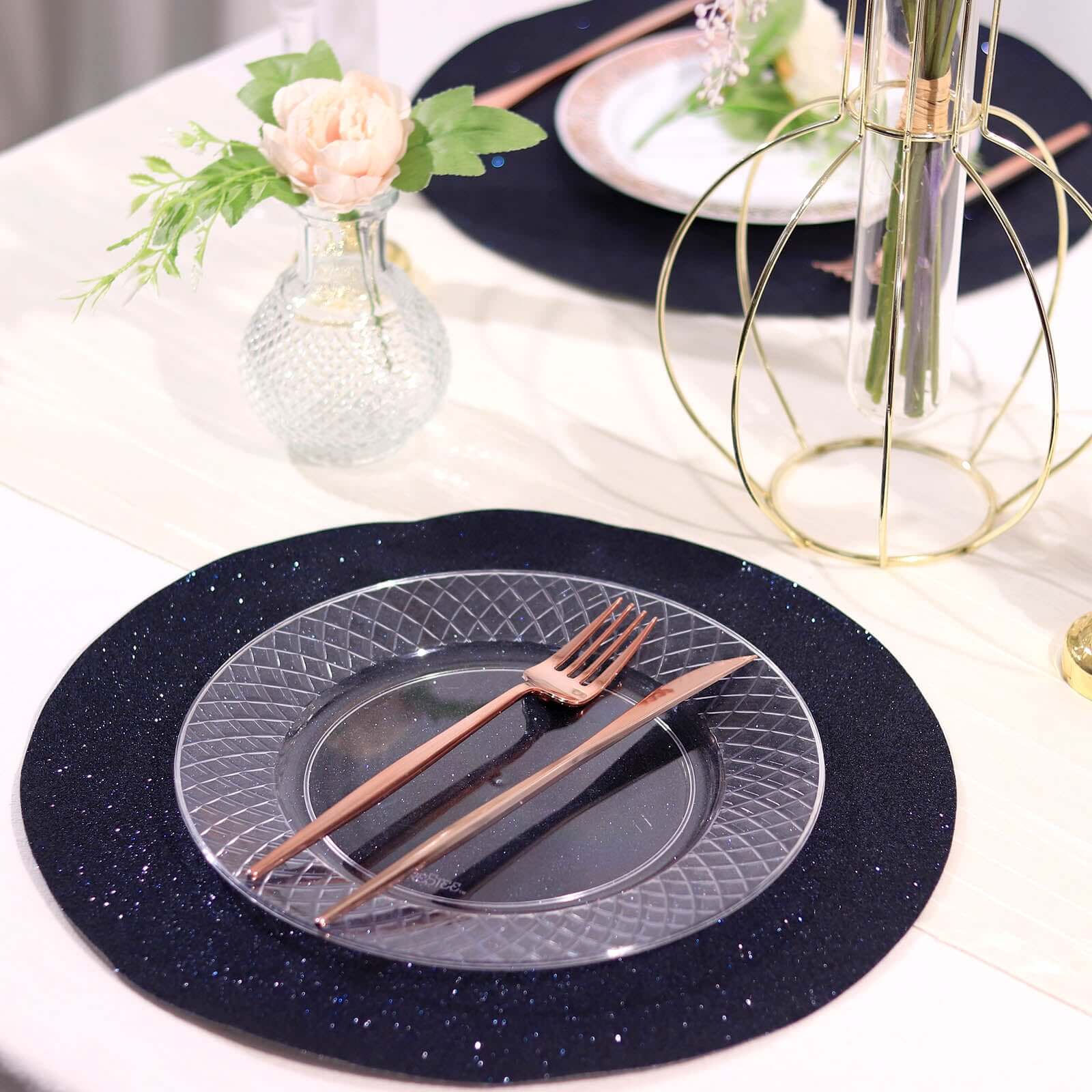 6-Pack Placemats 13" Round Glitter Design Navy Blue Sparkle - Non-Slip Decorative Table Mats - Image 8