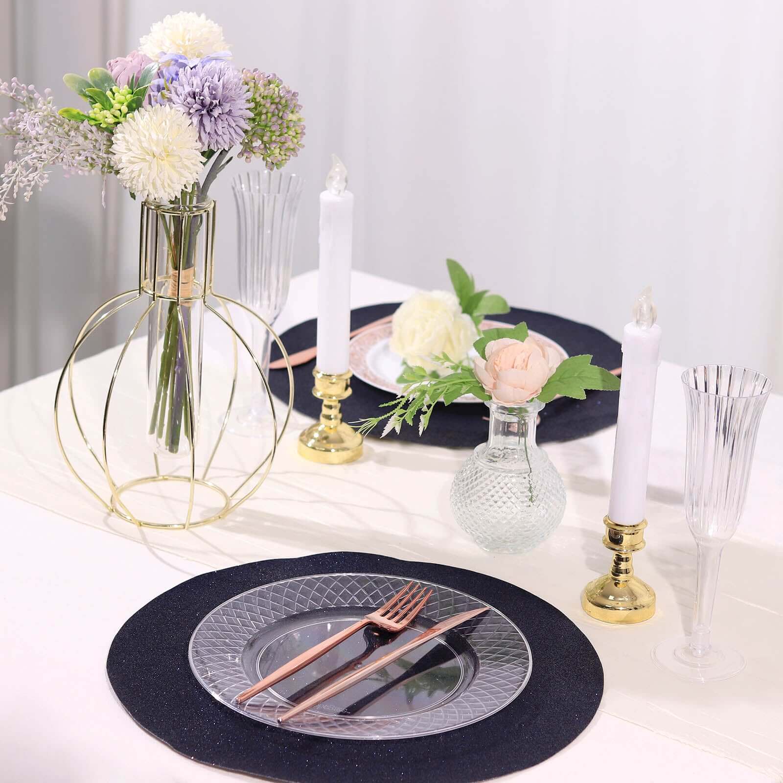 6-Pack Placemats 13" Round Glitter Design Navy Blue Sparkle - Non-Slip Decorative Table Mats - Image 9