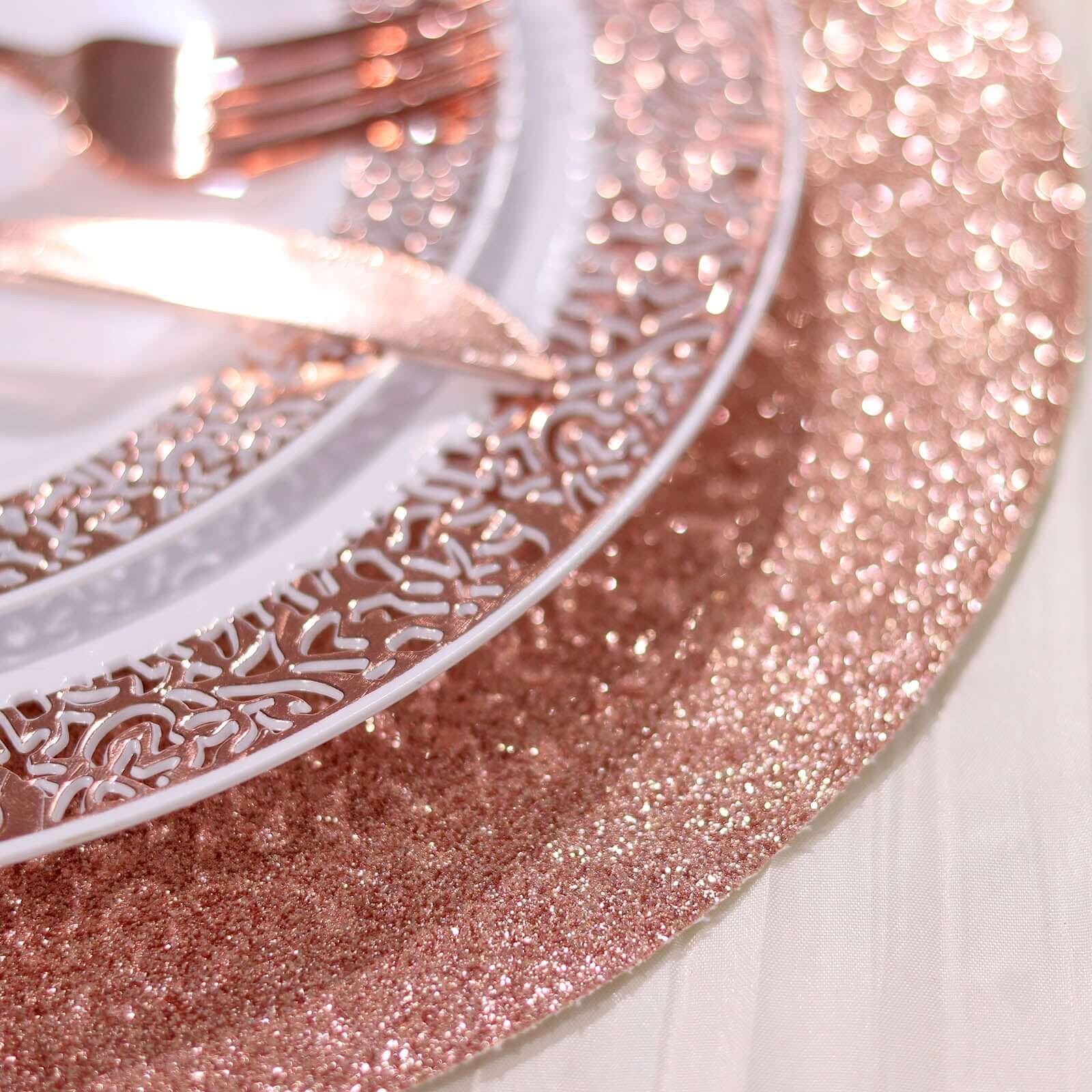 6-Pack Placemats 13" Round Glitter Design Rose Gold Sparkle - Non-Slip Decorative Table Mats - Image 2