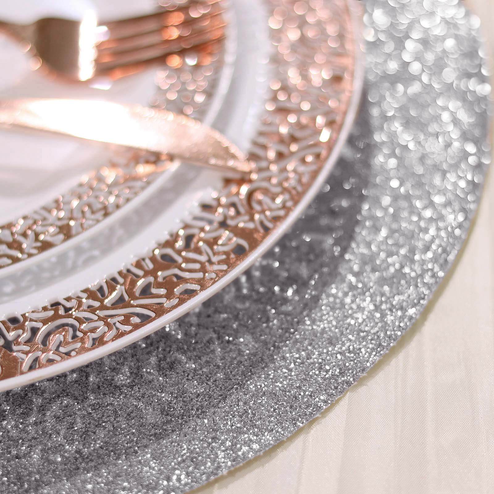 6-Pack Placemats 13" Round Glitter Design Silver Sparkle - Non-Slip Decorative Table Mats - Image 6
