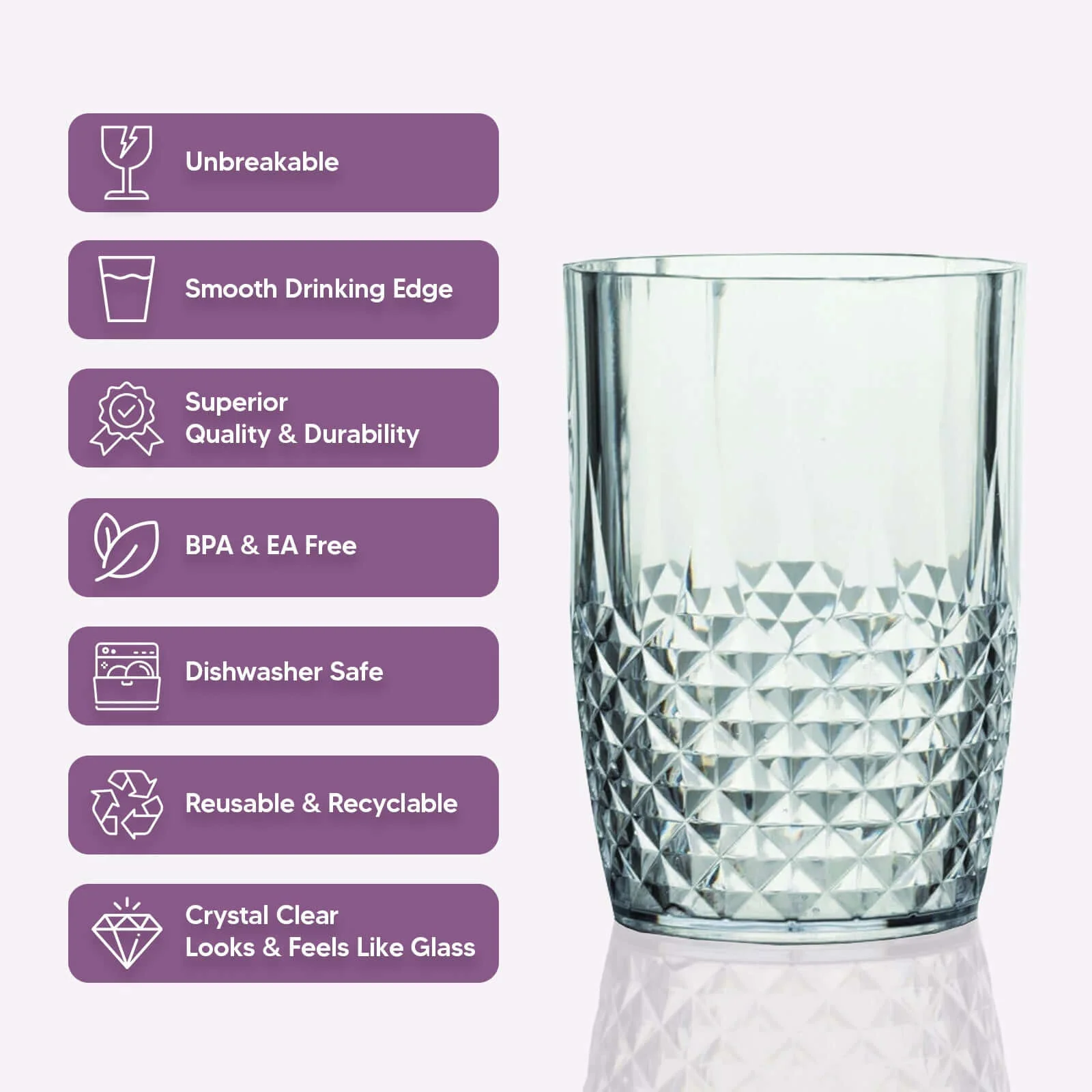 6-Pack Plastic All-Purpose Cups 16oz, Crystal Cut Style Transparent Blush - Shatterproof Short Tumblers - Image 4