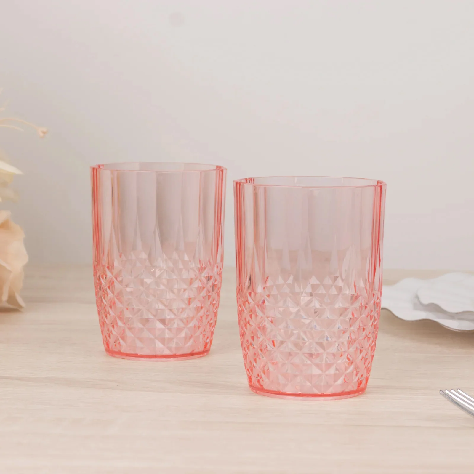 6-Pack Plastic All-Purpose Cups 16oz, Crystal Cut Style Transparent Blush - Shatterproof Short Tumblers - Image 9