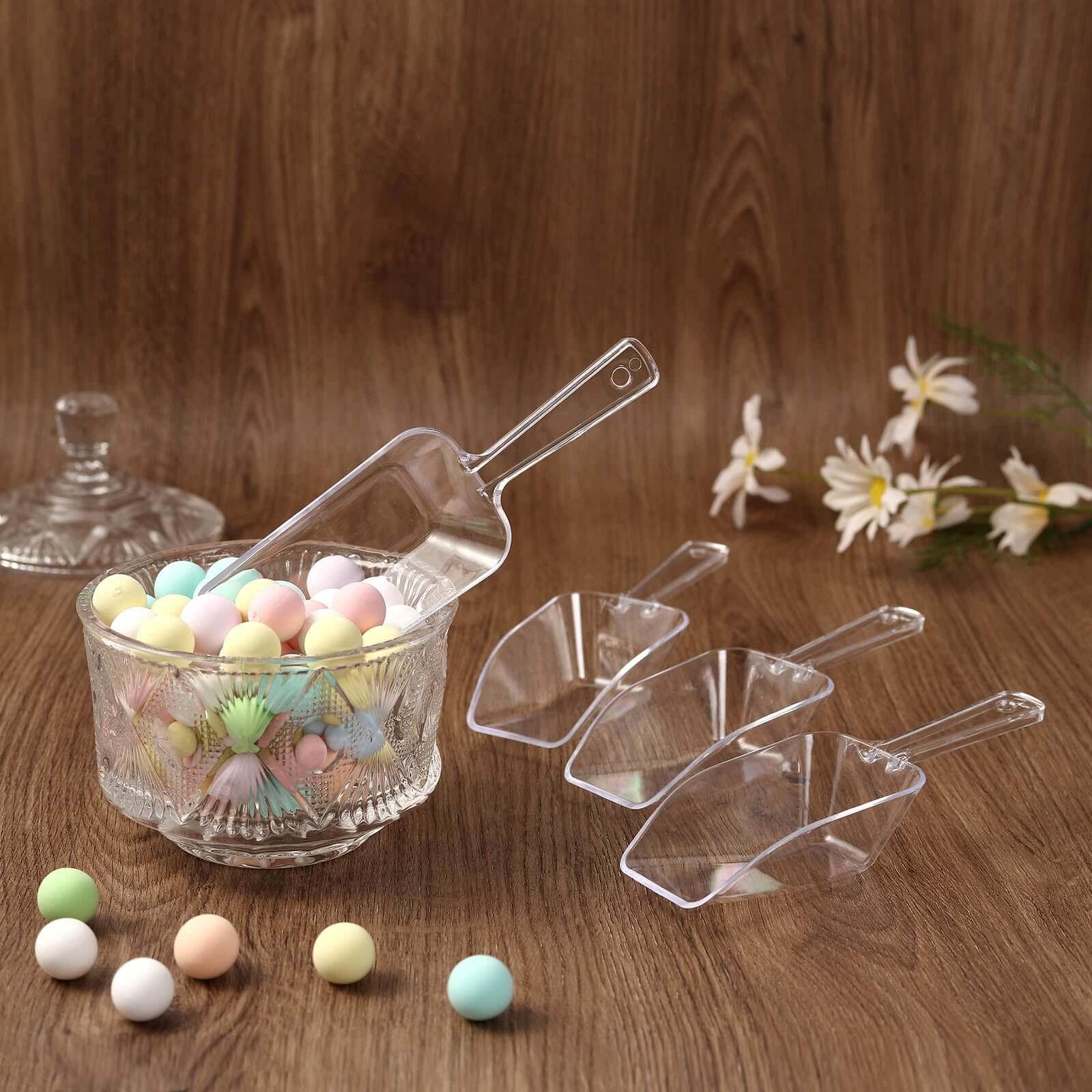 6-Pack Plastic Candy Scoops 6" Kitchen Ice Scoop Design Clear - Disposable Supplies for Candy Buffets - Image 2