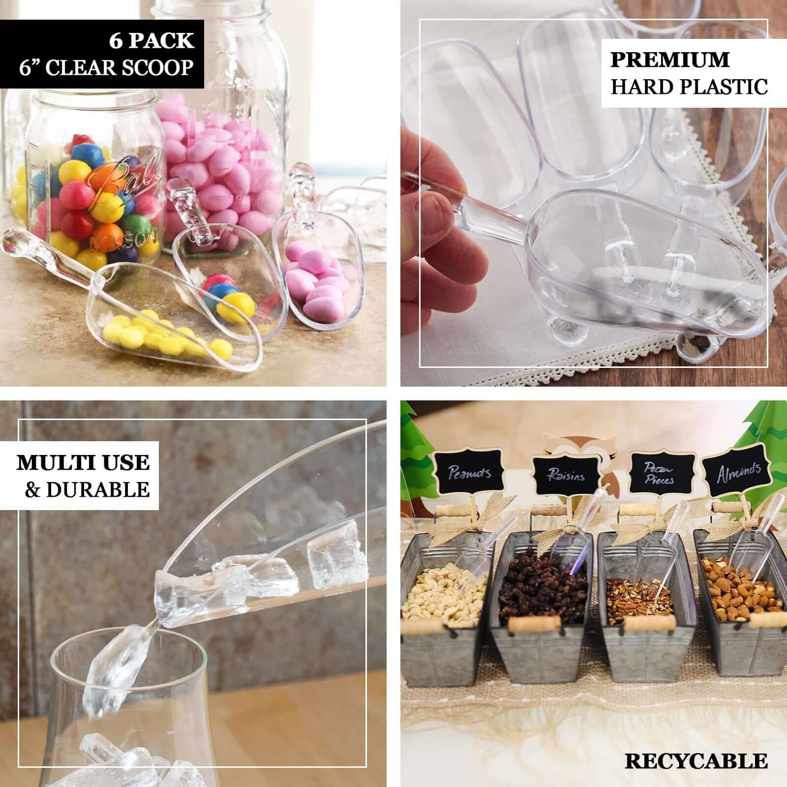 6-Pack Plastic Candy Scoops 6" Kitchen Ice Scoop Design Clear - Disposable Supplies for Candy Buffets - Image 4