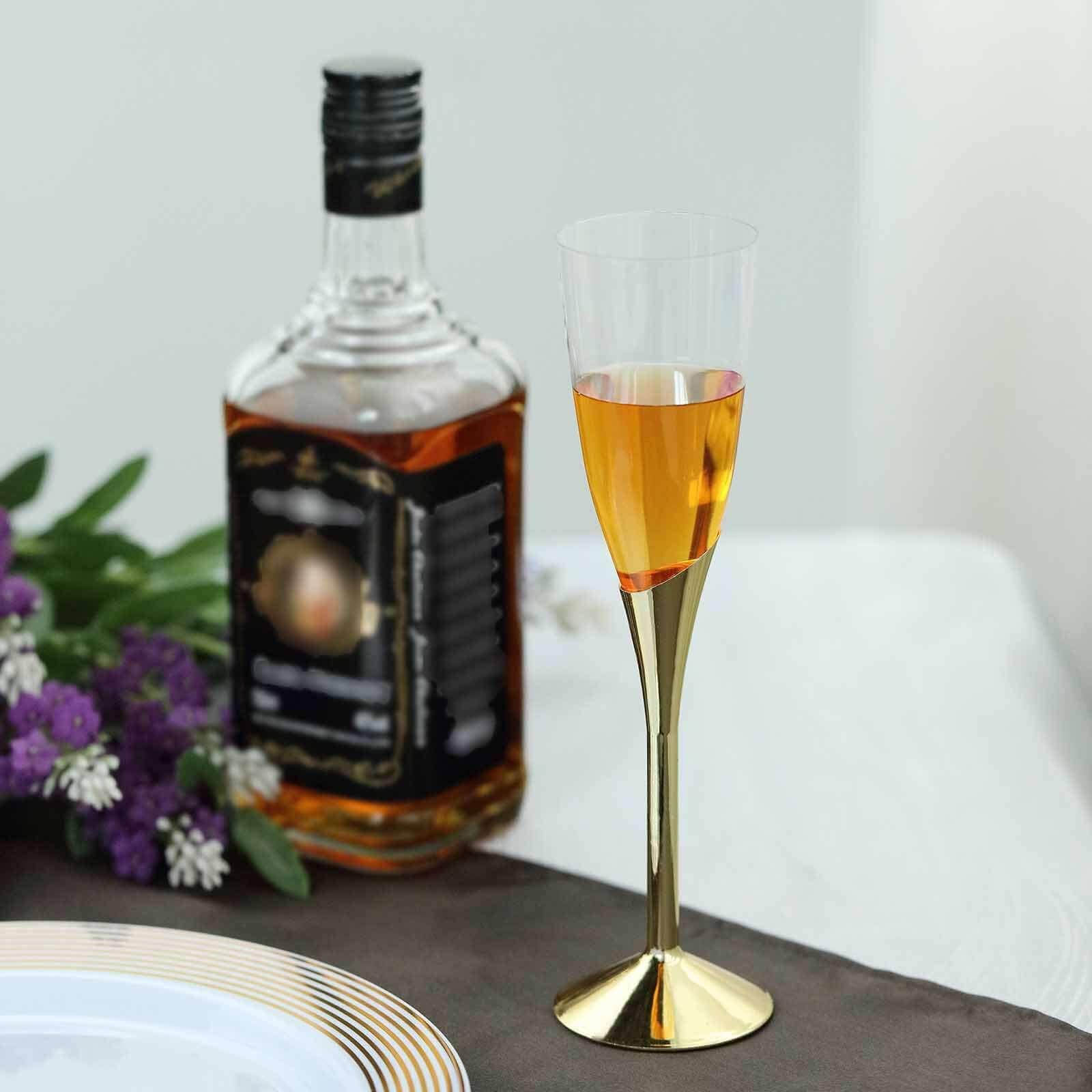 6-Pack Plastic Champagne Flutes 5oz Clear/Gold - Disposable Glasses with Detachable Base - Image 6