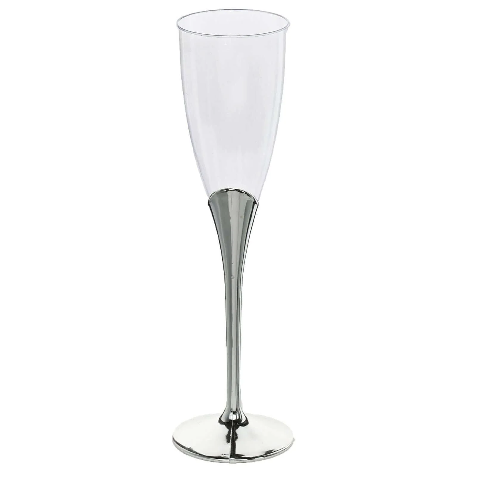 6-Pack Plastic Champagne Flutes 5oz Clear/Silver - Disposable Glasses with Detachable Base - Image 7