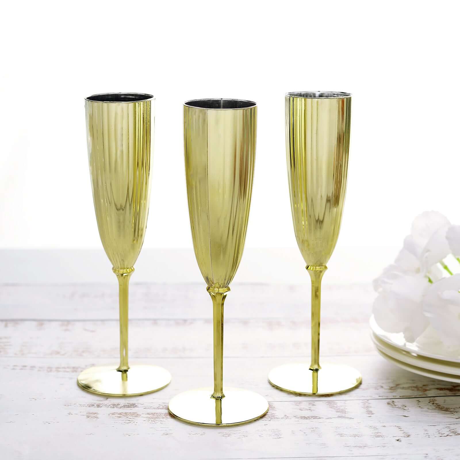 6-Pack Plastic Champagne Flutes 5oz Metallic Gold - Stylish Disposable Champagne Glasses for Cocktail Parties & Receptions - Image 10